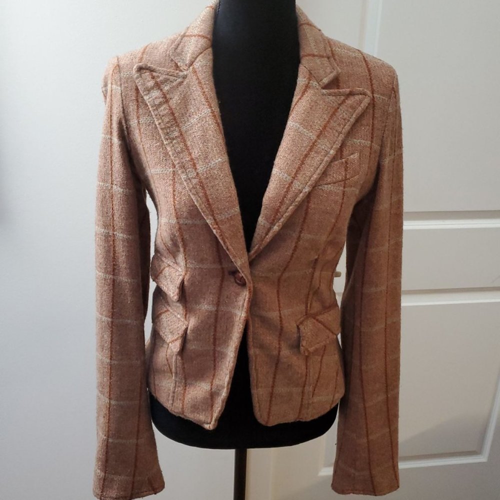 Pinko Brown Stripe Blazer With Rhinestones Sz 6